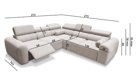 Cantare III Lux rohová pohovka s funkcí spaní šedý jasan levá strana stylová a pohodlná rohová pohovka do obývacího pokoje se zvedací podnožkou