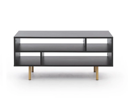 Sada nábytku do obývacího pokoje Sula černá obohacená o kovové úchytky dekorativní drážkované přední části systém push to open