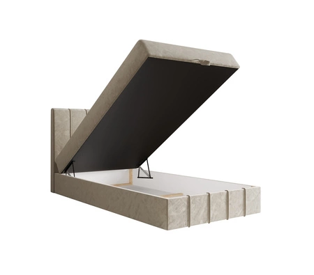 Kontinentální postel Casey 120x200 béžová v moderním skandinávském stylu s čalouněným čelem postele s úložným boxem