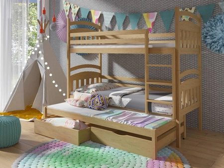 Patrová postel Adaś pro 3 osoby 90x200 cm ideální do dětského pokoje šetří místo zabírá místo jako jednolůžko