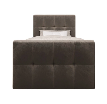 Kontinentální postel Manhattan 100x200 světle hnědá v moderním skandinávském stylu s čalouněným čelem a nohou postele s úložným boxem