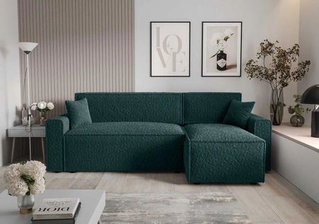 Rohová sedací souprava s funkcí spaní Brandon Bis tyrkysová pravá strana měkká tkanina s charakteristickou smyčkovou povrchovou nádobou na lůžkoviny