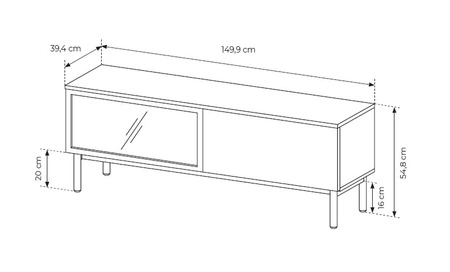 Sestava nábytku Clovis černá / dub evokuje netradiční design tlačit na otevření systému skleněných čel lamel v interiéru nástěnné skříňky