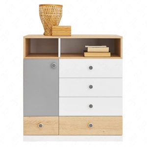 Komoda se zásuvkami Pixel 85 cm dub biscuit / bílá / šedá ideální do pokoje pro mladé stylové a funkční