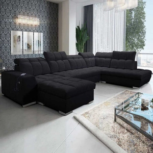 Luigi VI rohová pohovka s funkcí spaní černá levá strana stylová rohová pohovka s kontejnery na lůžkoviny potažená měkkou látkou