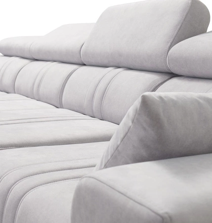 Rohová sedací souprava s funkcí spaní Castel XII šedý jasan levá strana stylová a pohodlná rohová sedací souprava do obývacího pokoje funkční nastavitelné opěrky hlavy