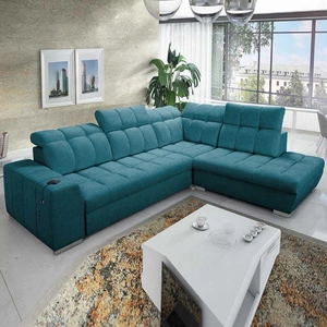 Rozkládací pohovka Luigi VII tyrkysová Tyrkysová pravá komfortní rohová rozkládací pohovka v moderním provedení