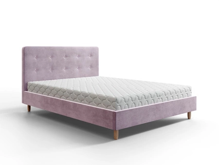 Čalouněná postel Noiro 140x200 pudrově růžová s kontejnerem v moderním skandinávském stylu s výrazným čelem