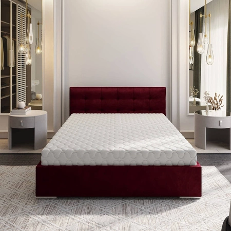 Čalouněná postel Montigo 180x200 bordó s kontejnerem v moderním skandinávském stylu s prošívaným čelem