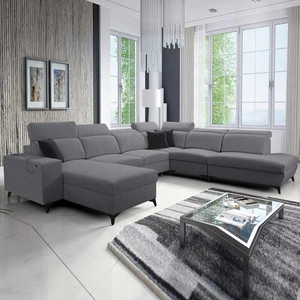 Kelly Sleek X šedá levá rohová sedačka s funkcí spaní mimořádně elegantní rohová sedačka do obývacího pokoje s nastavitelnými opěrkami hlavy