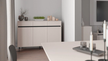 Komoda Osaka 149 cm béžová/černá minimalistický design ideální pro obývací pokoje a ložnice vkusné drážkované čelo