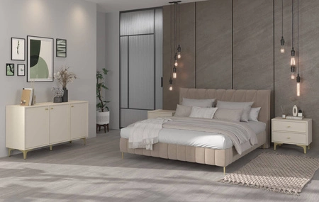 Komoda Kioto I 125 cm béžová minimalistická forma ideální komoda do ložnice, obývacího pokoje nebo pokoje teenagera zlaté doplňky