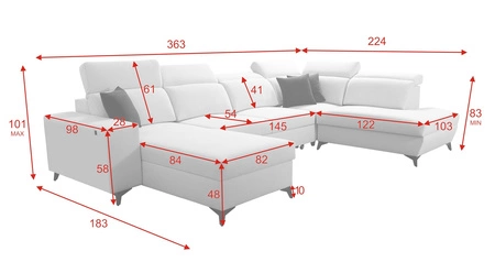 Kelly Elegantní VI rozkládací pohovka šedá levá moderní designová rohová pohovka do obývacího pokoje s nastavitelnými opěrkami hlavy