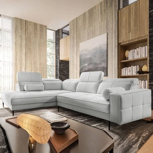 Rohová sedací souprava Samos šedý jasan levá moderní design jednoduchý a stylový korpus, který se hodí do každého interiéru nastavitelné opěrky hlavy