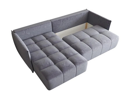 Rozkládací pohovka Oroso modrá levá měkká sametová tkanina s hydrofobním povlakem nádoba na lůžkoviny