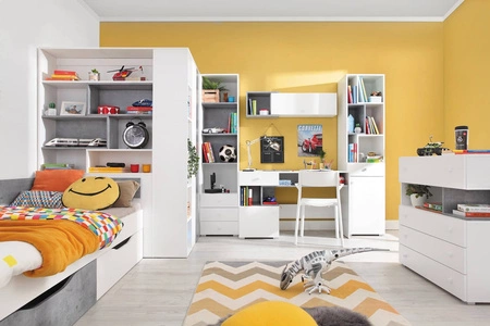 Zásuvková komoda Epsilon 85 cm bílá / beton ideální do pokoje pro mládež funkční a prostorná