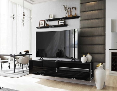 Nástěnná skříňka RTV Neo 172 cm bílá / bílý lesk s policemi Stylová designová TV skříňka s vysoce lesklými čely