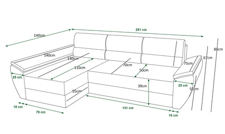 Rohová pohovka s funkcí spaní Fogu III Indian pink levá stylová rohová pohovka s područkami kontejner na lůžkoviny manšestrová látka