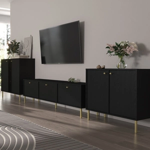 Nábytek Kioto II černá grafitová stylový designový nábytek do obývacího pokoje elegantní nábytek podepřený kovovými nohami subtilní úchytky