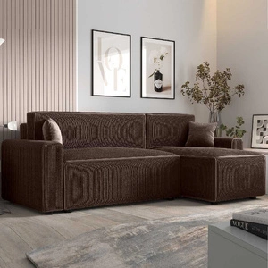 Rohová sedací souprava s funkcí spaní Brandon Bis hnědý pravý roh trojrozměrná látka s výraznými pruhy nádoba na lůžkoviny