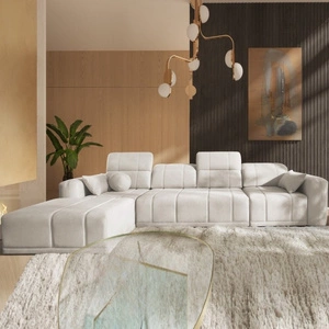 Rohová sedací souprava s funkcí spaní Cetara XII krémová levá strana stylový design pohodlná posuvná opěradla dvě nádoby na lůžkoviny