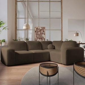 Rohová sedací souprava s funkcí spaní Arbon II hnědá pravá rohová sedací souprava stylový design charakteristický zaoblený tvar nádoba na lůžkoviny