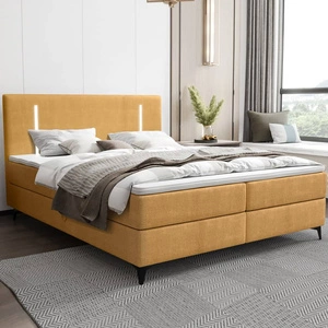 Kontinentální postel Norco 180x200 žlutá stylová postel s úložným boxem osvětlení v čele postele dodává jedinečný nádech