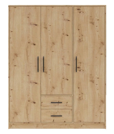 Šatní skříň Caspe 150 cm dubová řemeslná moderní design povrchová úprava ABS a černé úchytky