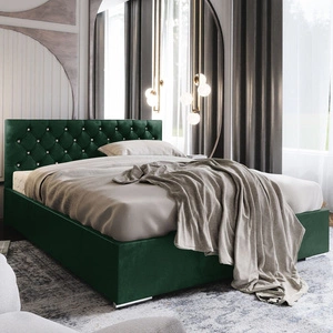 Čalouněná postel Bauru 180x200 lahvově zelená s úložným boxem v moderním skandinávském stylu s prošívaným podhlavníkem s krystaly