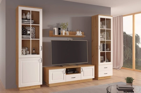 Scandi 60 cm řemeslný dub / bílá klasický design bezpečnostní tvrzené sklo stylová frézovaná čela kovové úchyty