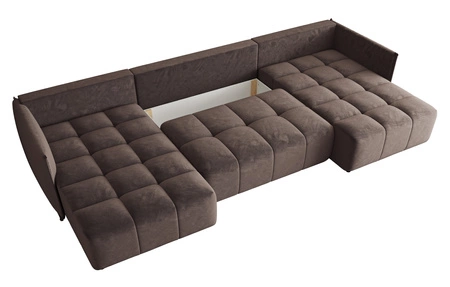 Rohová sedací souprava s funkcí spaní Oroso U světle hnědá nádoba na lůžkoviny měkká sametová tkanina s hydrofobní vrstvou dekorativní prošívání
