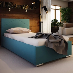 Čalouněná postel Hernani 90x200 modrá s moderním čelem ideální do pokoje pro mladé nebo malé ložnice