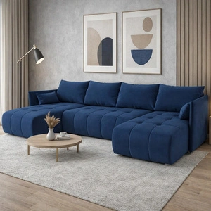 Rohová pohovka s funkcí spaní Selva U námořnická modř Zajímavě prezentovaná rohová pohovka z příjemné plyšové látky