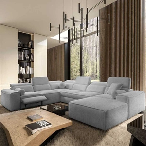 Rohová sedací souprava s funkcí spaní Viano VIII Lux světle šedá rohová sedací souprava v pravém provedení s výsuvnou podnožkou nádoby na lůžkoviny