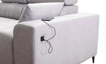 Rohová pohovka s funkcí spaní Castel VII světle hnědá levá stylová rohová pohovka s úložným prostorem na lůžkoviny a nastavitelnými opěrkami hlavy