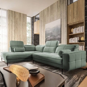Rohová sedací souprava Samos mincovna levá moderní design jednoduchý a stylový korpus, který se hodí do každého interiéru nastavitelné opěrky hlavy