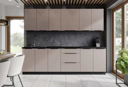 Sada kuchyňského nábytku Tarraco 260 cm kovové úchytky skříněk vypadají skvěle v moderních interiérech