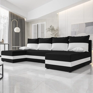 Rohová sedací souprava s funkcí spaní Bowers U černobílá rohová sedací souprava s lůžkovinami záruka pohodlí a funkčnosti