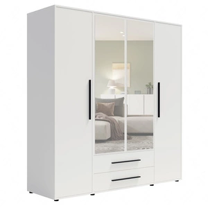 Zrcadlová šatní skříň Maxione 198 cm bílá prostorná šatní skříň do ložnice, pokoje pro mladé nebo předsíně obohacená o zásuvky