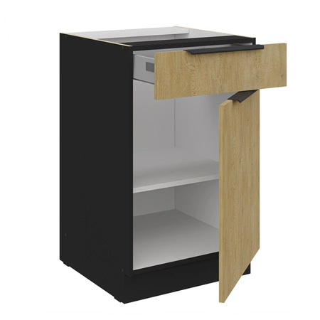 Stojící kuchyňská skříňka se zásuvkou a policí Crotone 50 D 1F 1S BB kovové hrany úchytek skříňka odolná proti vlhkosti a poškození