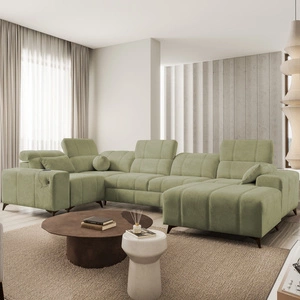 Penejos IV rohová sedačka s funkcí spaní olivová pravá stylová rohová sedačka se dvěma nádobami na lůžkoviny odolná látka