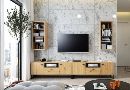 Nástěnná skříňka Olier dub řemeslník moderní design nástěnná skříňka s kovovým rámem nástěnná skříňka v průmyslovém a půdním stylu
