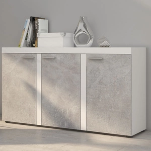 Komoda Rene 149 cm bílá / světlý beton moderní tvary komody v jedinečném designu lemování zakončené speciální dýhou
