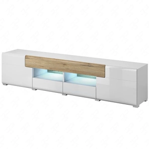 RTV skříňka Toledo 208 cm bílá / bílý lesk / san remo světlá moderní TV skříňka ve skandinávském stylu