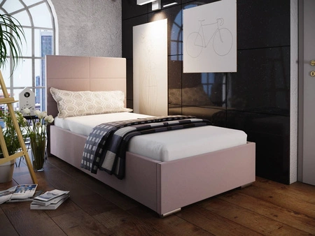 Čalouněná postel Eljas 90x200 pudrově růžová s moderním stylem čela ideální do pokoje pro mladé nebo malé ložnice