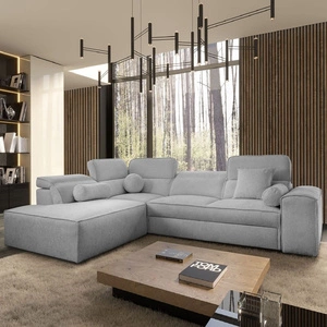 Rohová sedací souprava s funkcí spaní Viano VII světle šedá levá módní a stylová rohová sedací souprava s nastavitelnými opěrkami hlavy dekorativní polštáře