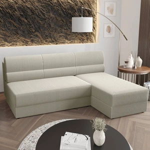 Rohová pohovka s funkcí spaní Fogu slonovinová kost pravostranná rohová pohovka s jednoduchým designem potažená nádobou na lůžkoviny z manšestrové látky