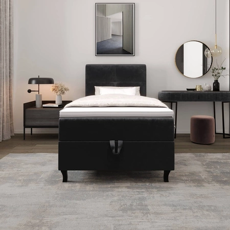 Kontinentální postel Melba 90x200 grafit v moderním skandinávském stylu s čalouněným čelem postele s úložným boxem