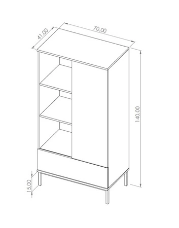 Regál Tutti 70 cm bílý minimalistický design jednoduchá forma nábytku na kovové základně prostorná zásuvka s otevíráním push to open