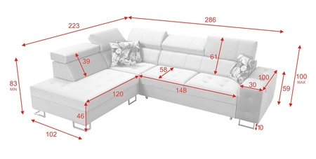 Rohová sedací souprava s funkcí spaní Hampton VII šedý jasan levá rohová sedací souprava do pokoje ze sametové látky s hladkým povrchem
